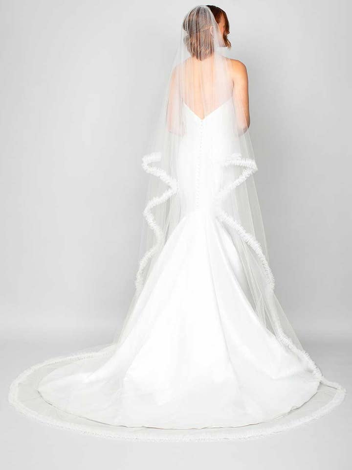 Oceana Angel Cut Cathedral Veil with Ruffle Design for wholesale by Ariel Taub