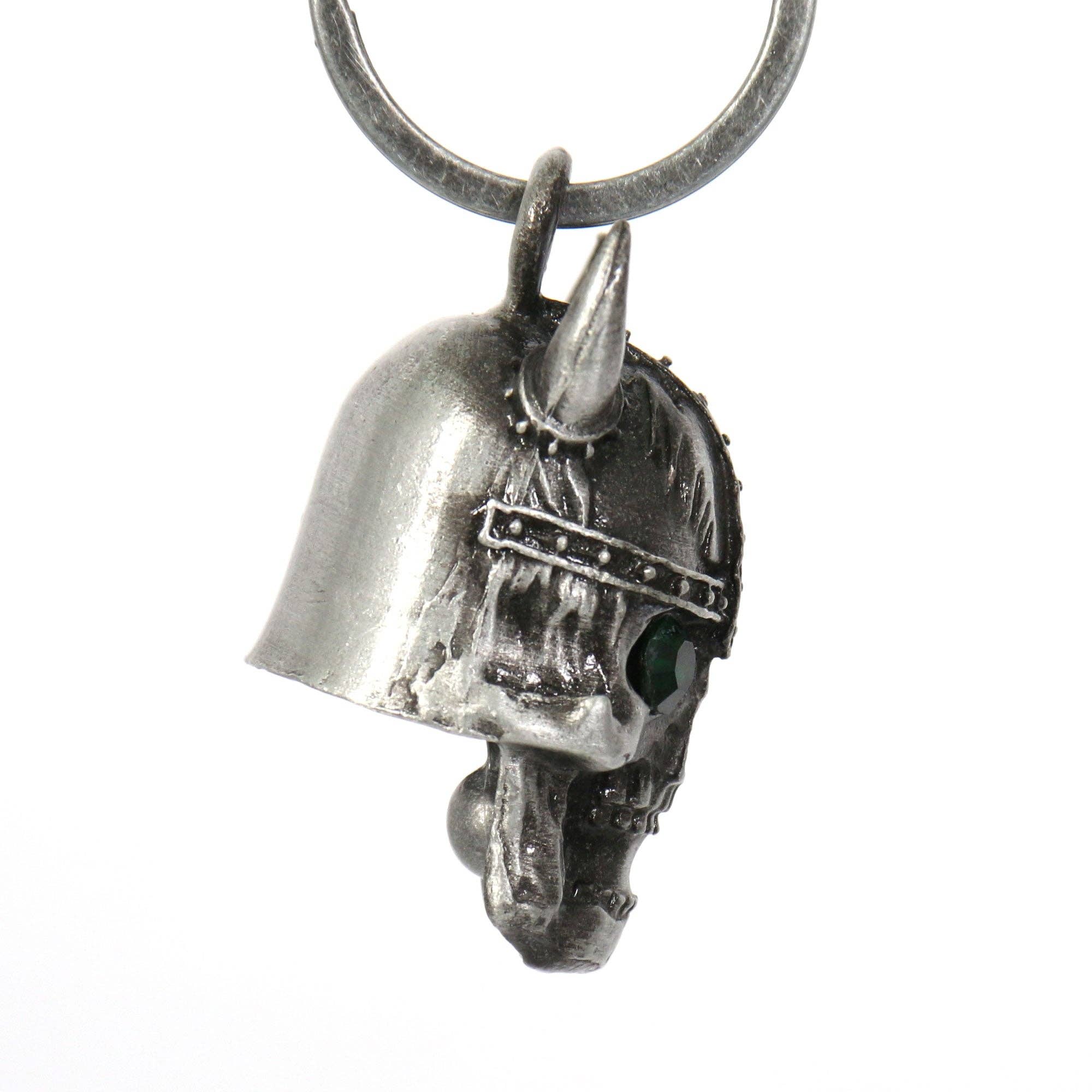 SILVER Hot Leathers Viking Skull Green Stones Bell BEM1049 for wholesale on Faire2