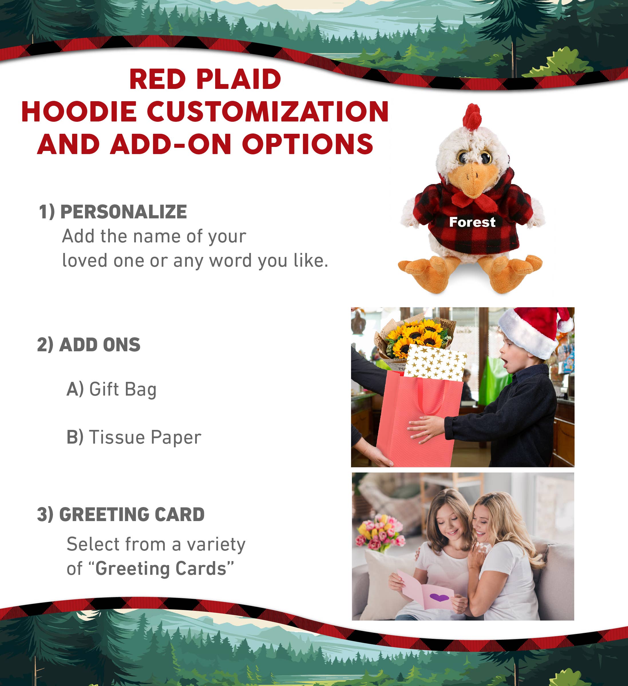 Cota Global - Wholesale Stuffed/Plush Toy - Kids & Baby - Plush Red Plaid Hoodie - Super-Soft Plush - Sitting Rooster1