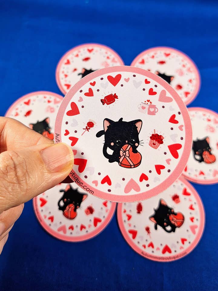 Valentine Whiskers Vinyl Sticker for wholesale by Autumnmist Boutique