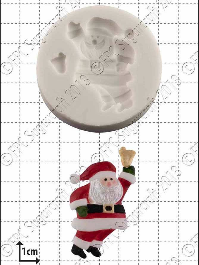 Xmas Silicone Mould (Mold) - 'Santa Claus with Bell' for wholesale by FPC Sugarcraft