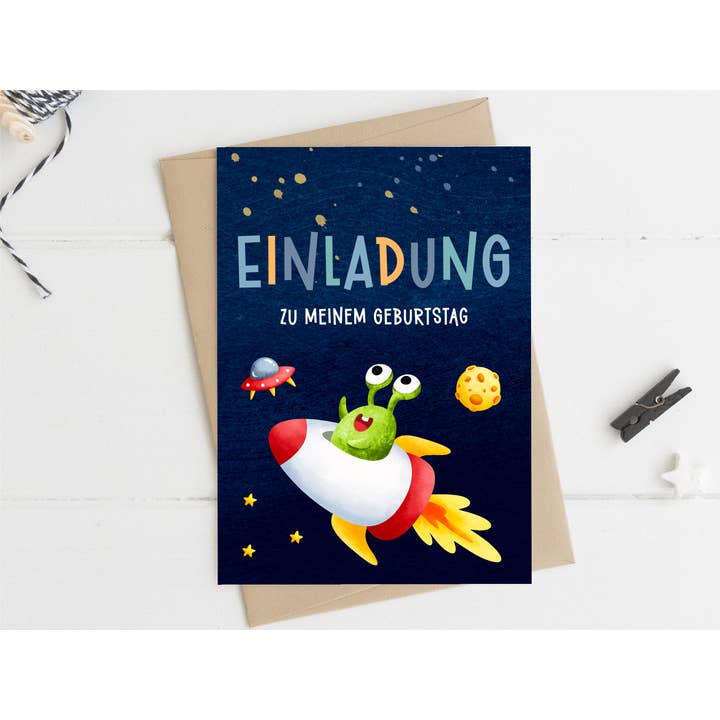 Biglietti d'invito alieni, compleanno, invito per bambini per la vendita all'ingrosso da parte di MojiTags