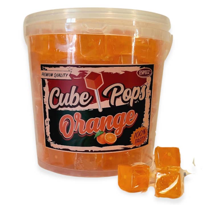 Cube Pop Lollipop - Orange - 100 Ct. Tub for wholesale by Candy Barn Express