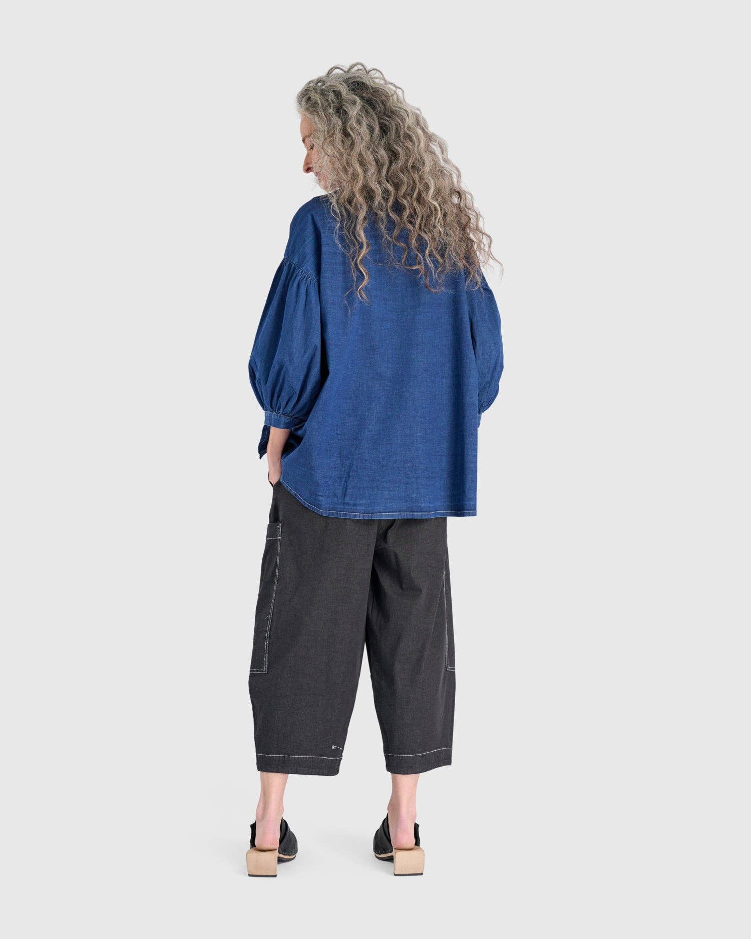 Bold Barrel Capri Pants, Jet Denim for wholesale on Faire4