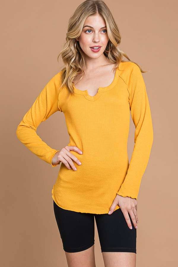 Culture Code - Wholesale Knit Top - Women's - CRT1840L - TINY NOTCH NECK MERROW LSLV TOP8