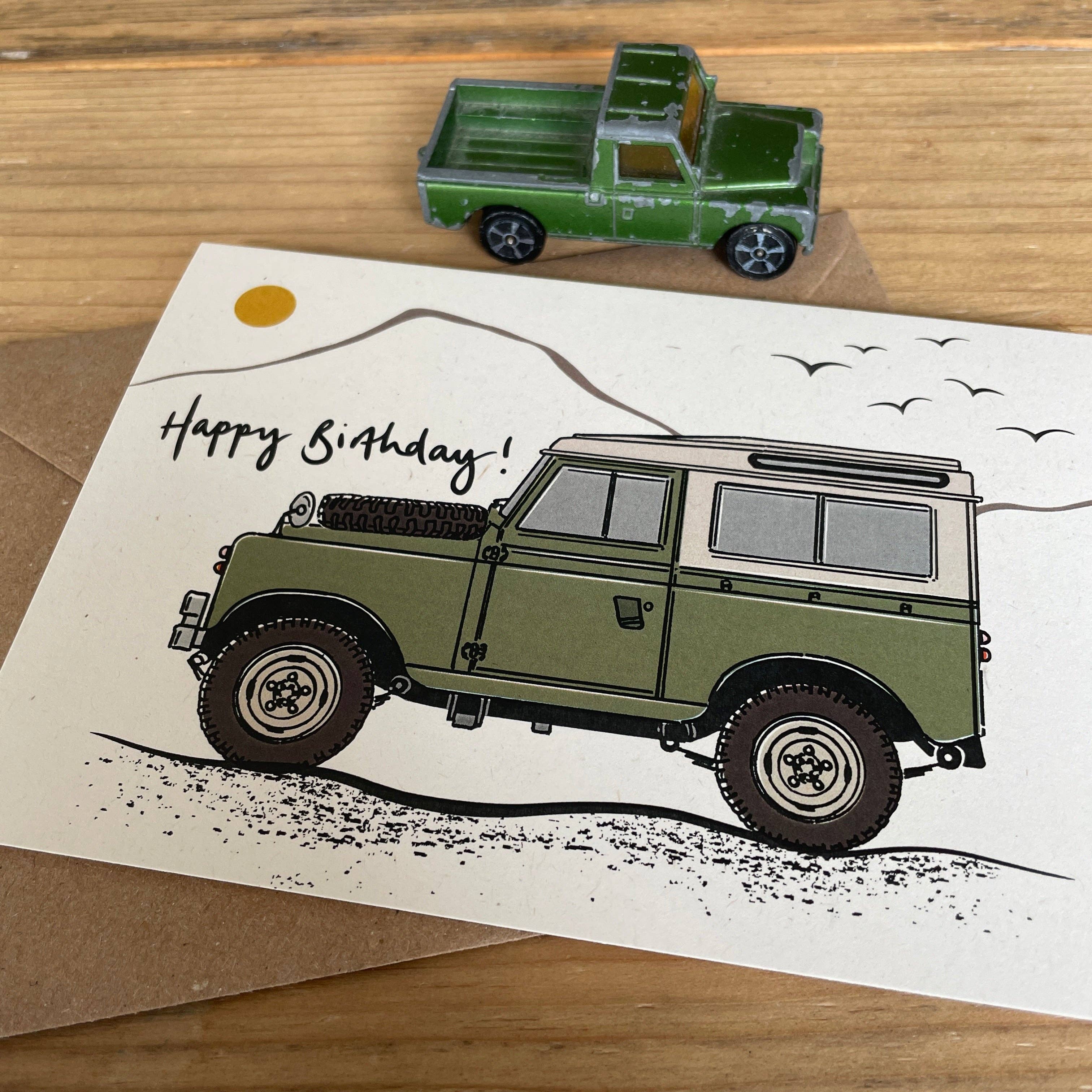 Rock & Saltwater – wholesale Birthday card – Land Rover mountain birthday card2