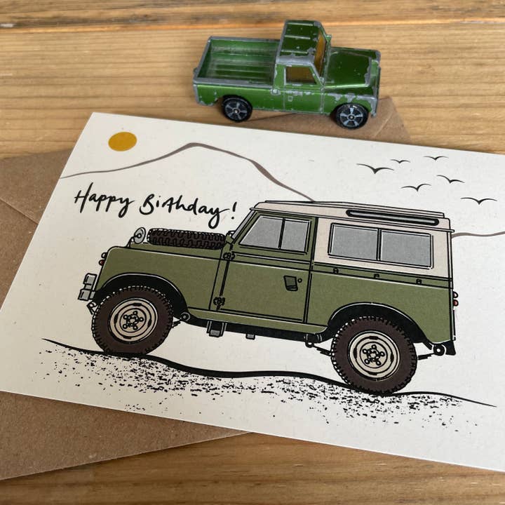 Rock & Saltwater – wholesale Birthday card – Land Rover mountain birthday card2