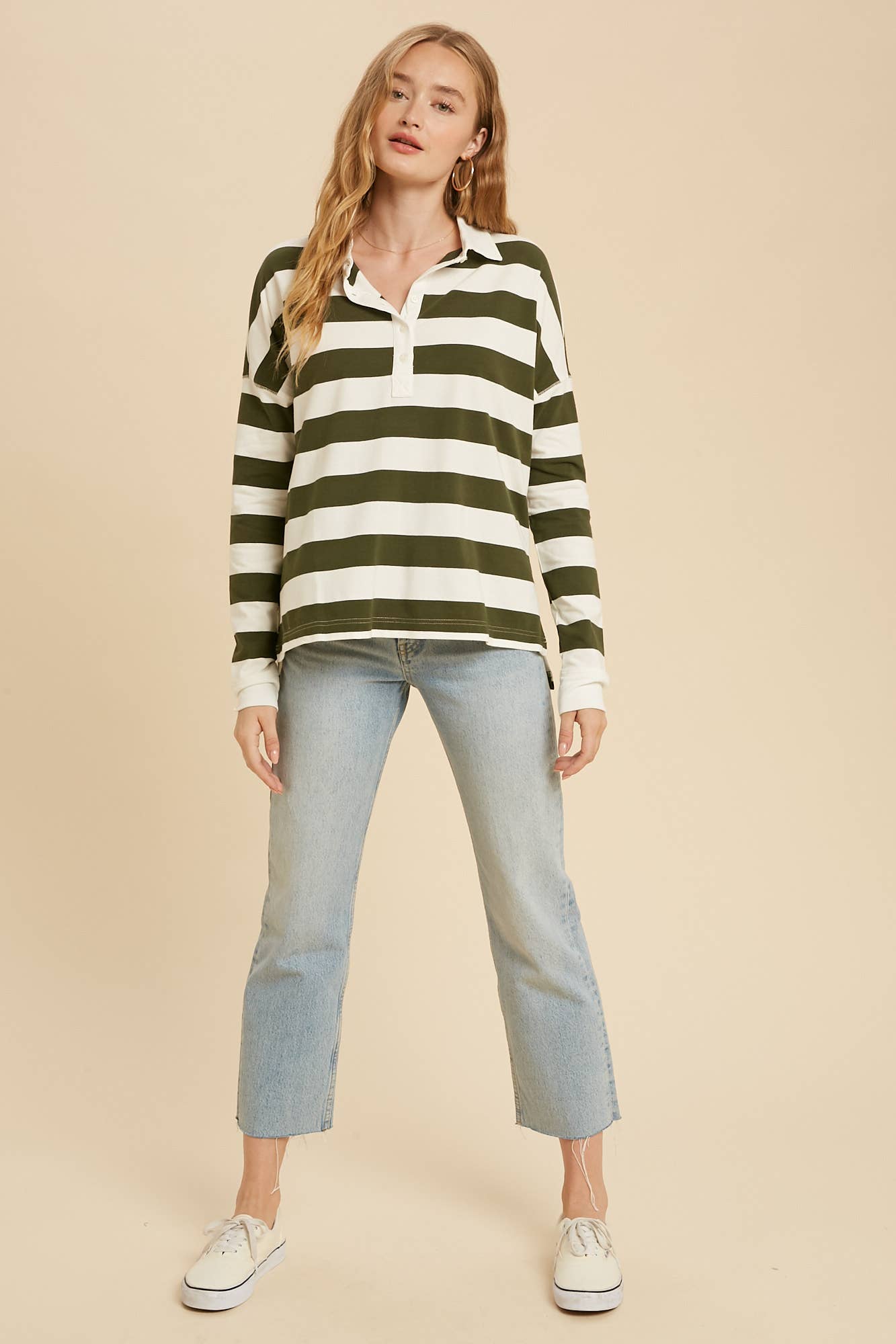 OLIVE STRIPED RUGBY TOP for wholesale on Faire1