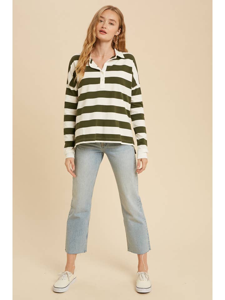 OLIVE STRIPED RUGBY TOP for wholesale on Faire1
