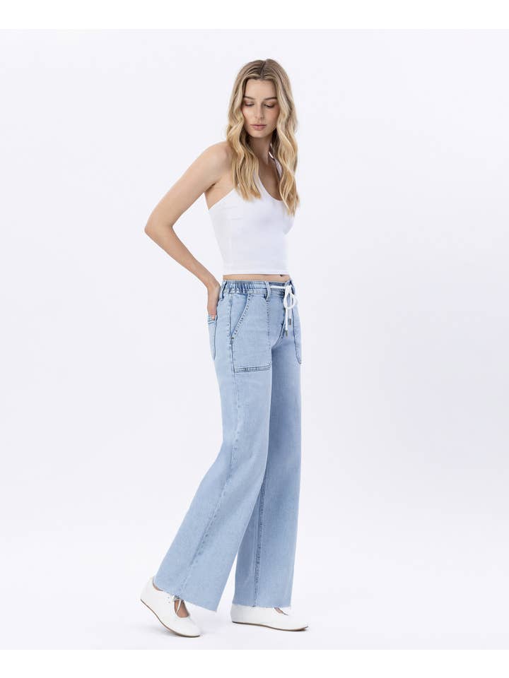 KLART Wide-leg jeans med højt liv og snørelukning i taljen LV1902 for engroshandel på Faire8