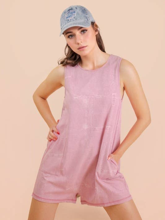 Washed Printed Sleeveless Casual Romper for wholesale by Pink Irene Wholesale
