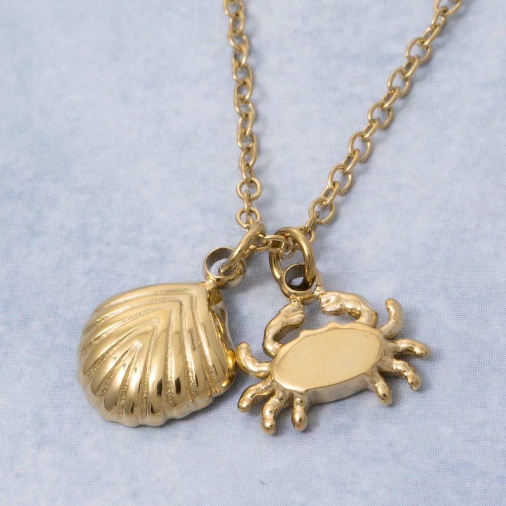 G Stainless Steel Crab And Shell Pendant Necklace for wholesale on Faire2