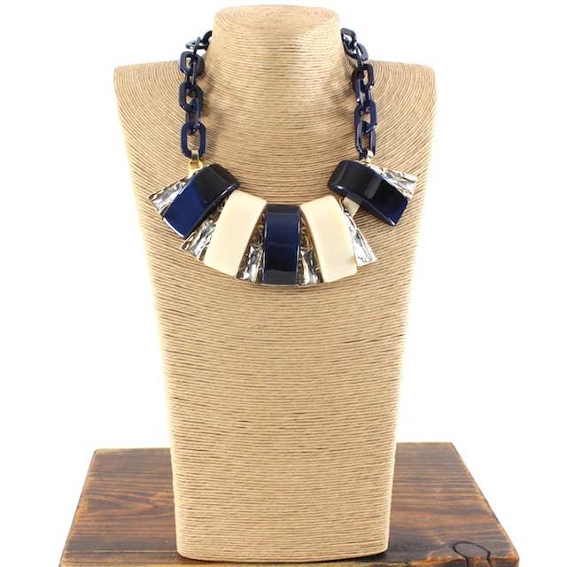 N24006 2-Tone Polyresin Glass Crystal Statement Necklace for wholesale by Pretty Persuasions