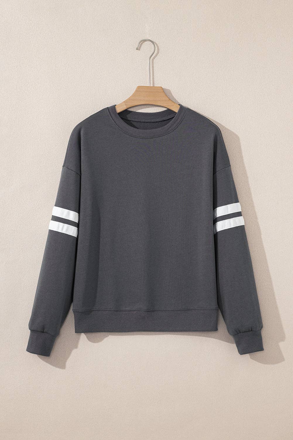 Dark Grey Varsity Striped Detail Drop Shoulder Oversized Sweatshirt for wholesale on Faire1
