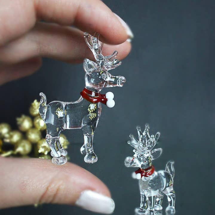 Tiny christmas reindeer glass sculpture, miniature animals for wholesale by Adamodart