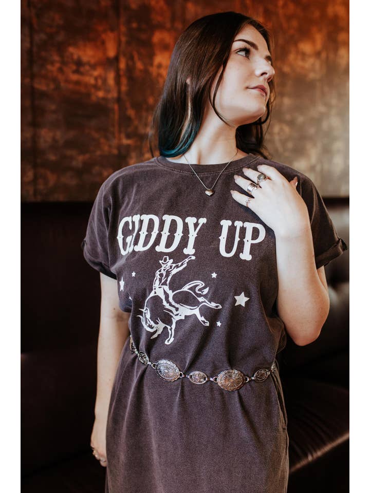 みぃ みぃ Wholesale MK352 Giddy Up Mineral Washed Side Slit Tee Dress