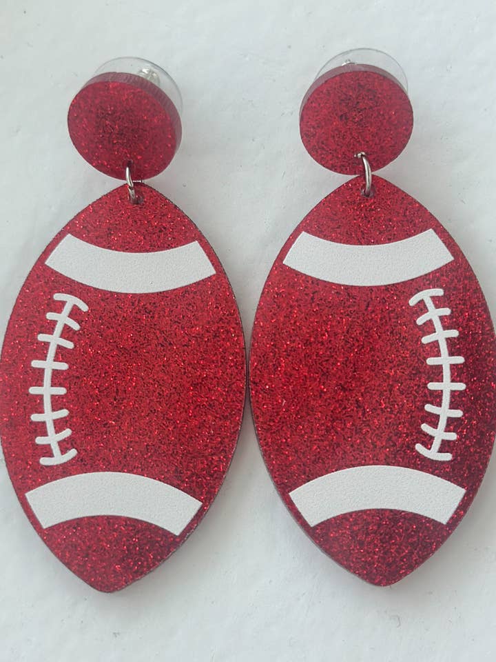 "Red Glitter Football" Dangle Earrings for wholesale by Harris Girls & Co.