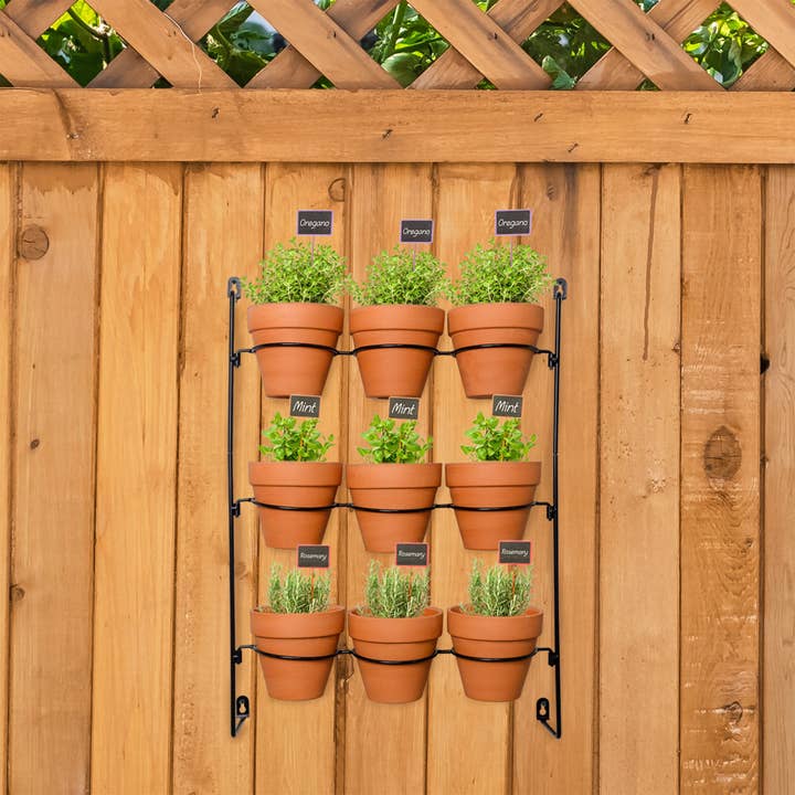 Kurated Korner - Wholesale Wall planter - AuldHome Design Mini Clay Pot Hanging Rack 7