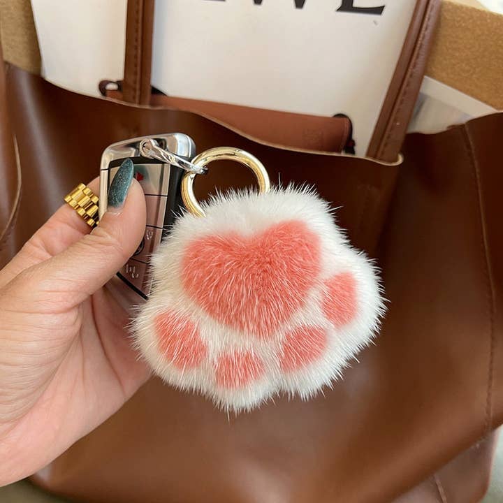 FurDecoration - Wholesale Keychain - Women's - Mink Fur Small Cat Paw Plush Toy Bag Charm Keychain Car Key
