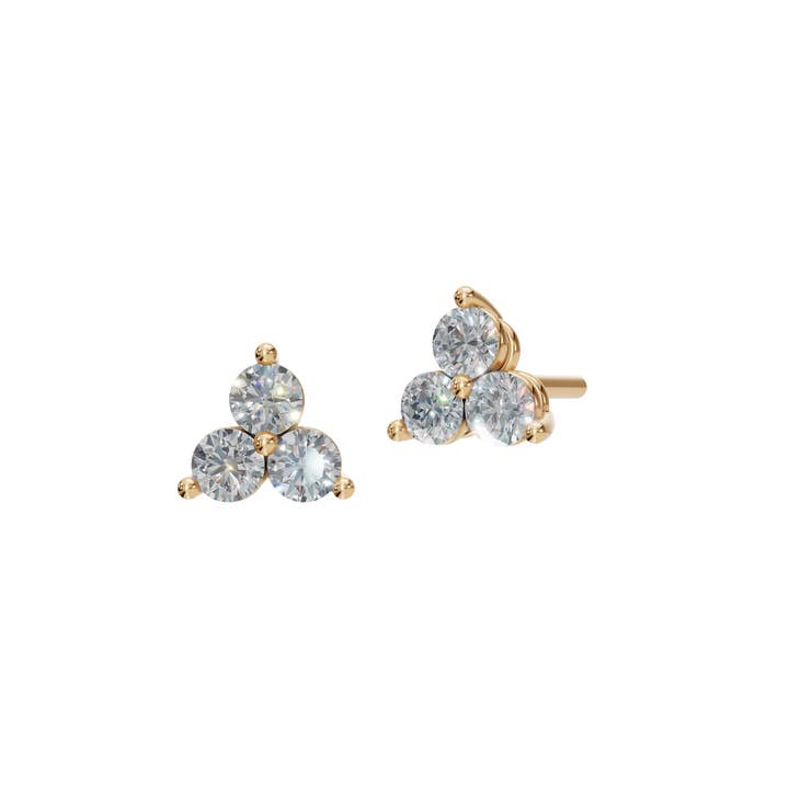 14k Gold Diamond Stud Earrings, Diamond Trio Earrings for wholesale by PureYou Jewelry