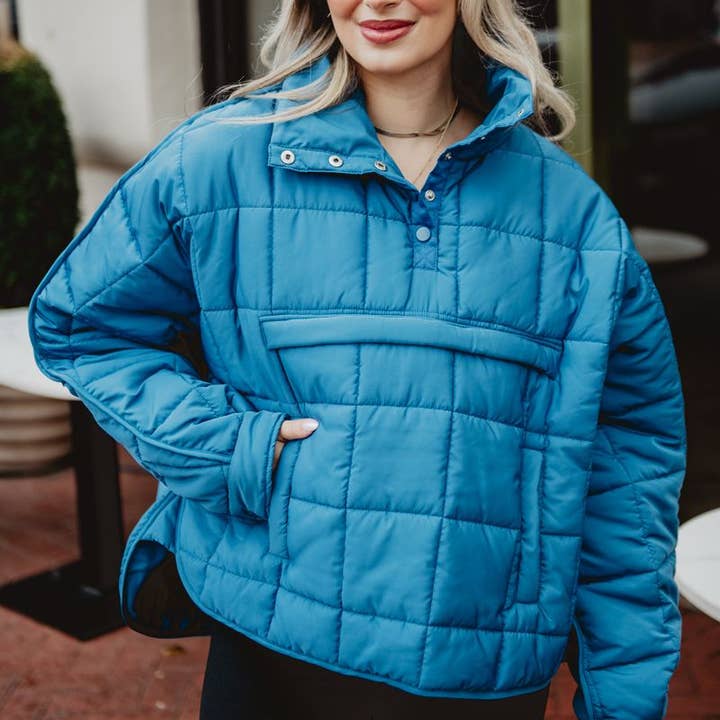 Blue Wholesale Puffer Pullover Jacket for wholesale by Katydid