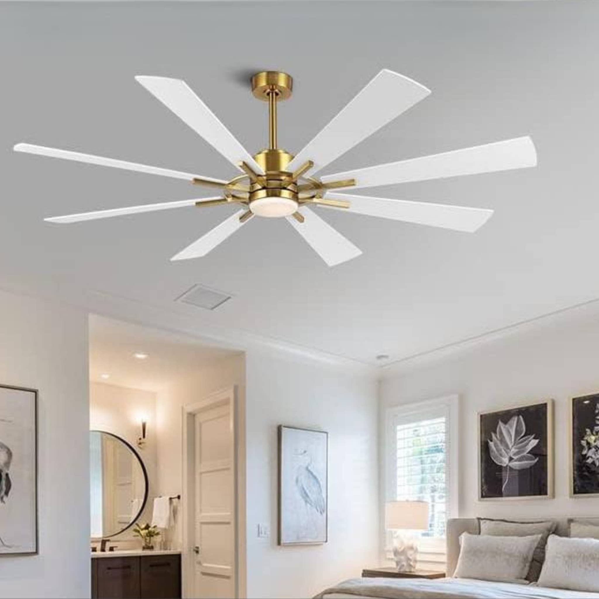 Brio Lighting - Wholesale Ceiling Fan - Ceiling Fan Modern 60" 8-Blade Gold & White with LED Light0