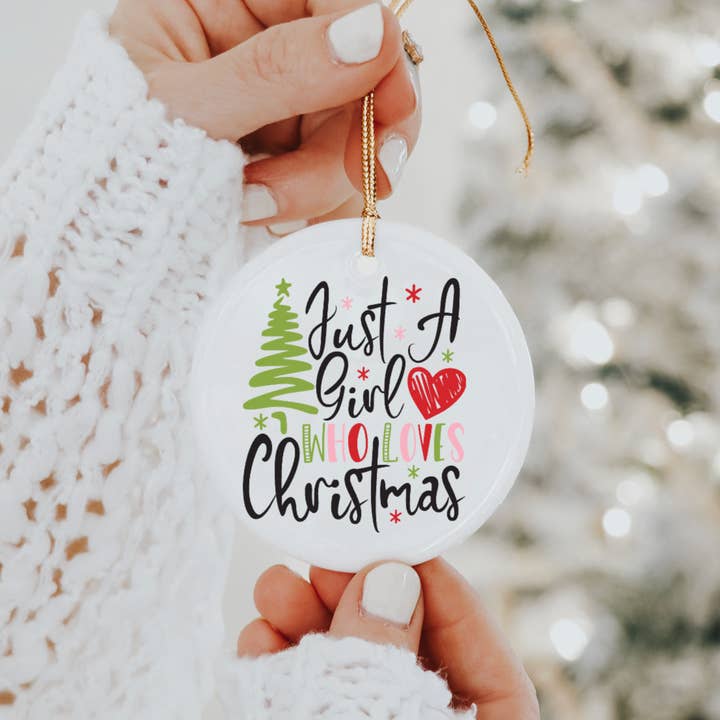 Xmas Ornament, Holiday, Just A Girl, Stocking, Gifts, Rustic for wholesale by Pink Sunday Edit