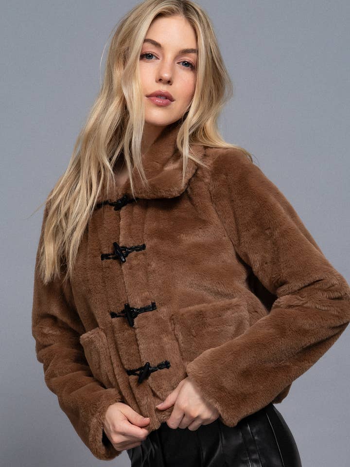 Active Basic | Active USA - Wholesale Fur/Faux Fur Coat - Women's - Long Sleeve Collar with Toggle Button Fur Duffle Jacket1