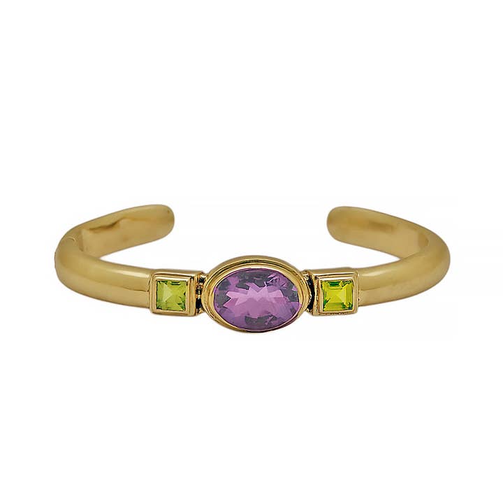 (BR530CAMPE) Amethyst and Peridot Cuff for wholesale by Vera Wolf