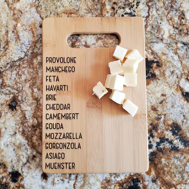 Cutting Board- cheese list for wholesale by Ginger Squared