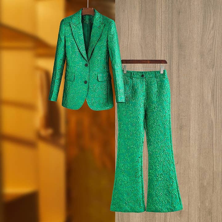 Green SET059 Luxury Jacquard Suit Set for wholesale on Faire