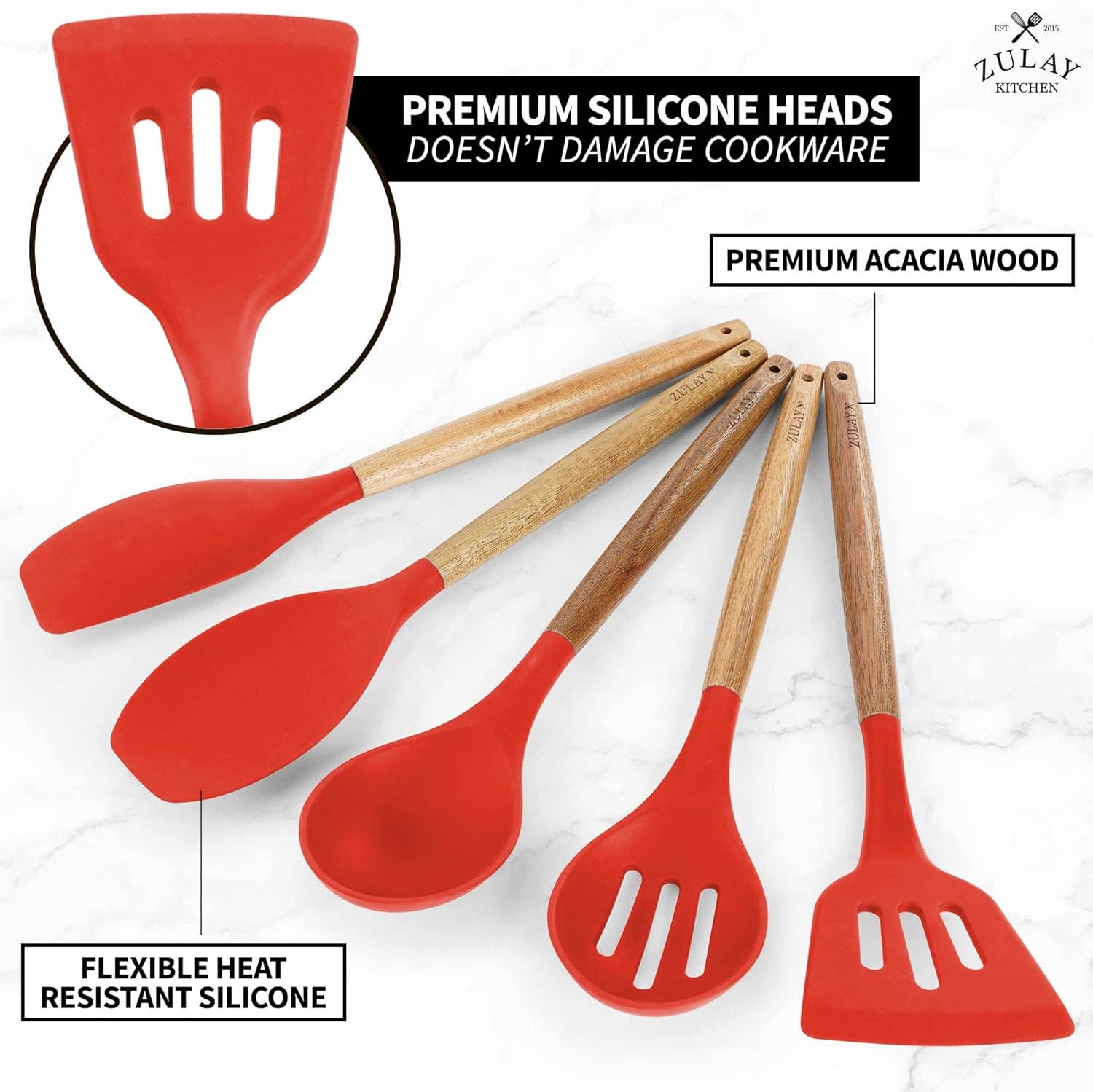 Zulay Kitchen - Wholesale Kitchen Utensil Set - 5-Piece Silicone Utensils Set with Wooden Handles46