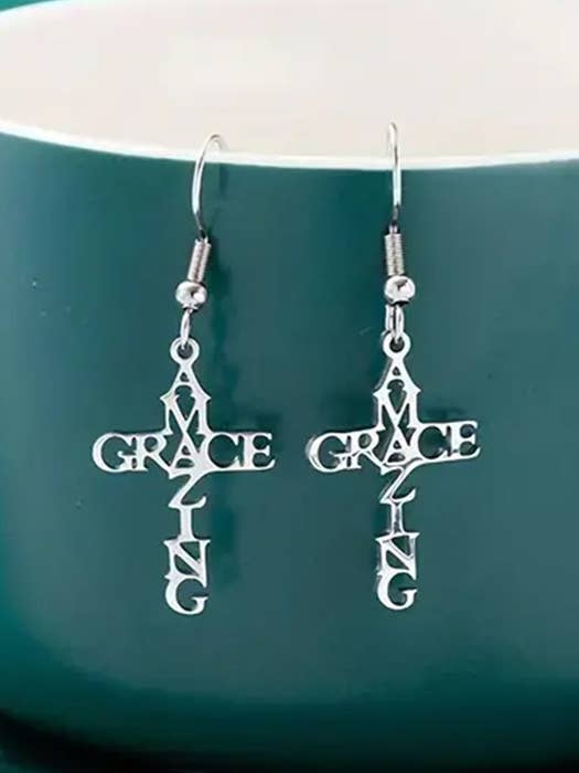 ( UX1148 ) ORECCHINO A CROCE AMAZING GRACE IN ACCIAIO INOX per la vendita all'ingrosso da parte di Jewelry Max