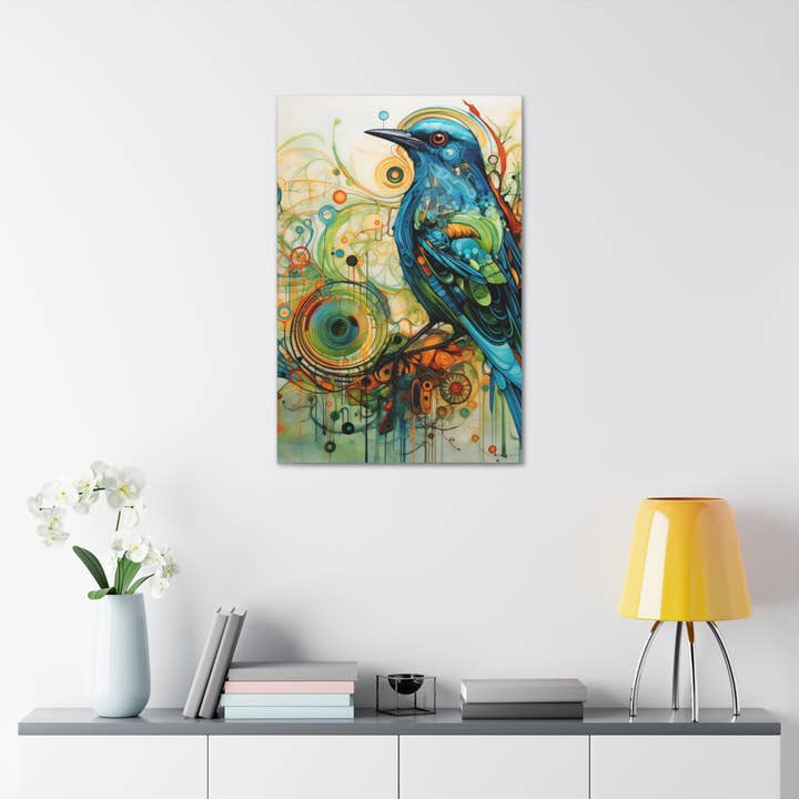 College Dorm Abstract Blue-Green Bird Wall Art for wholesale by Quixotic Caverns Trading Company