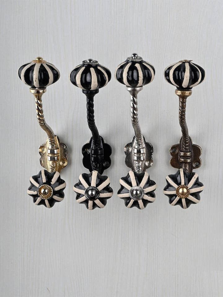 Black Decorative Handmade Ceramic Wall Hook |Coat Hanger |Vintage Wall Hook |Metal Wall Hooks |Furniture Hardware Hooks| Bath Hooks for wholesale by KNOBCO