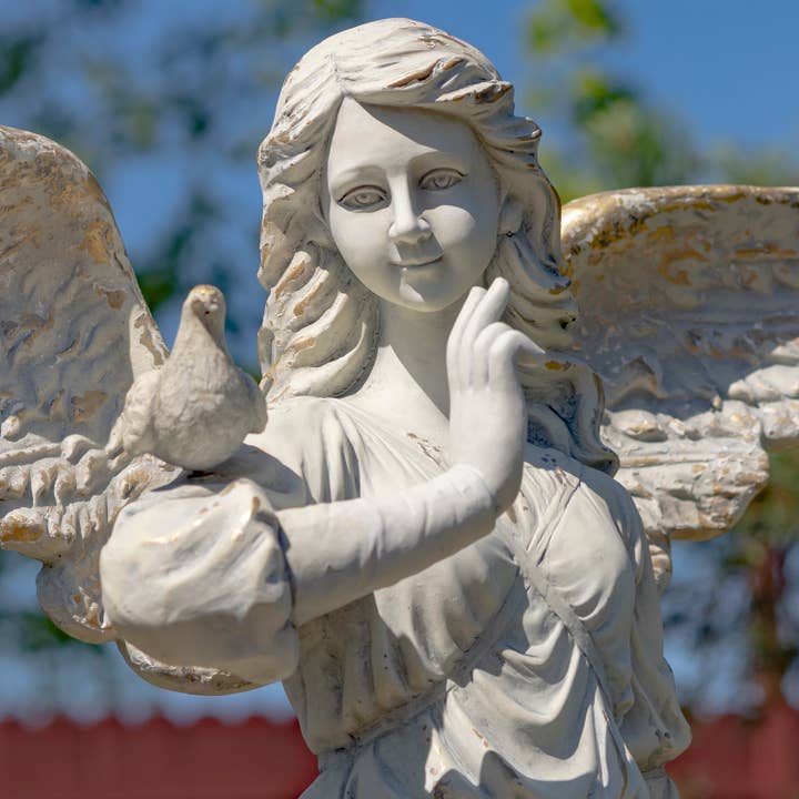 Zaer Ltd. International - Wholesale Outdoor Ornament/Decor - 46" Tall Angel Statue w/ Billowing Dress and Bird "Maria"