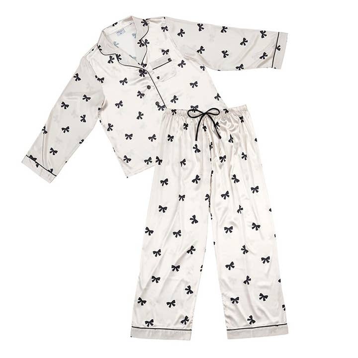 Bella Sleep + Spa - Wholesale Sleepwear Set - Women's - Long Sleeve PJ Set - Ivory/Black Bow