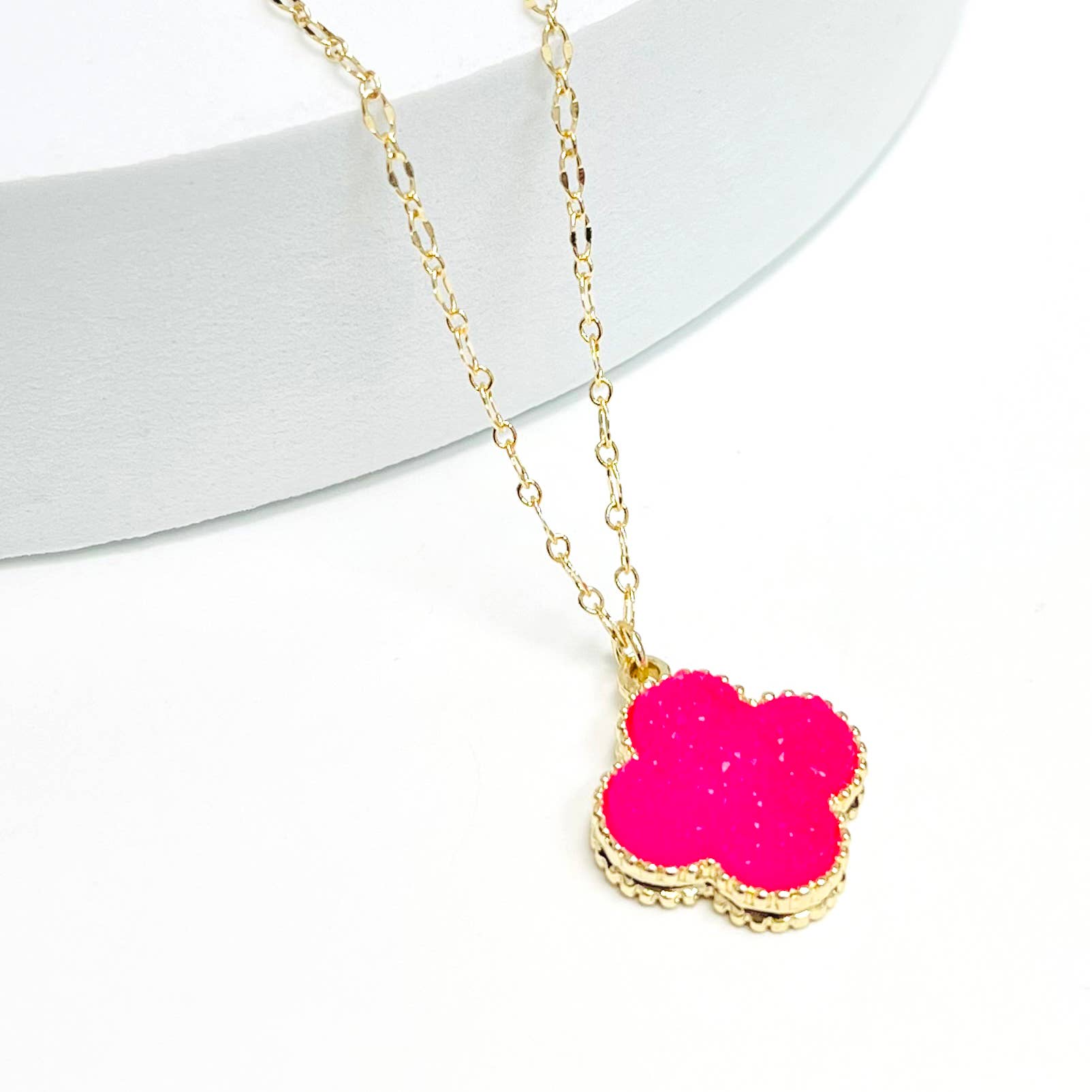 StarryNYC - Wholesale Pendant/Charm Necklace - Resin Druzy Clover Pendant Chain Necklace 2