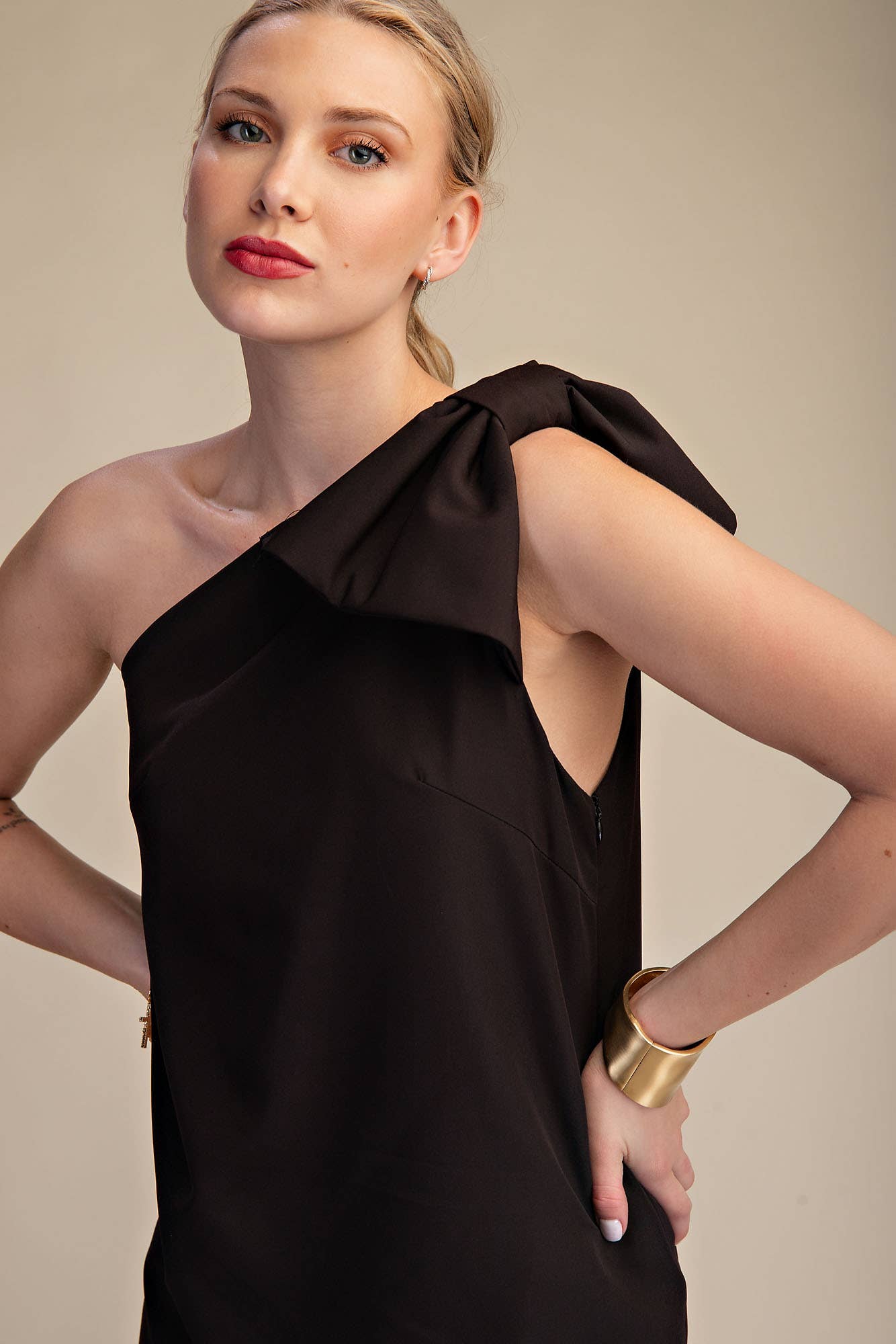 Glam - Wholesale Dress - Women's - Bow One Shoulder Mini Dress18