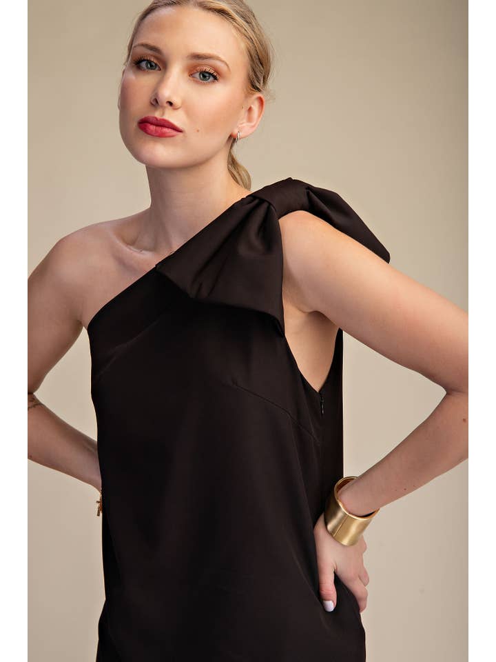 Glam - Wholesale Dress - Women's - Bow One Shoulder Mini Dress18