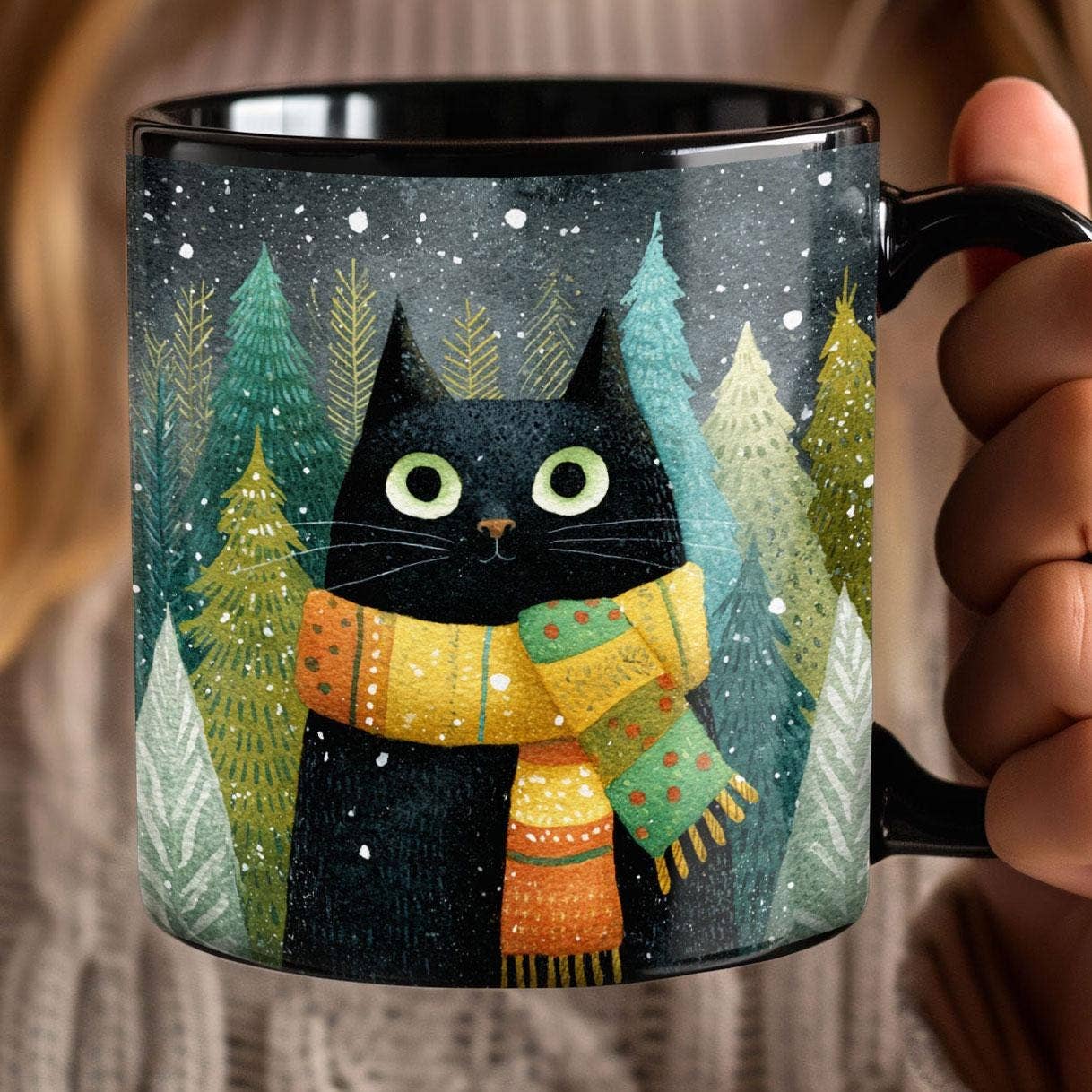 NVC Ecommerce LLC - Wholesale Coffee mug - Black Cat Holiday Coffee Mug, Xmas Tree Cat Lover Gift