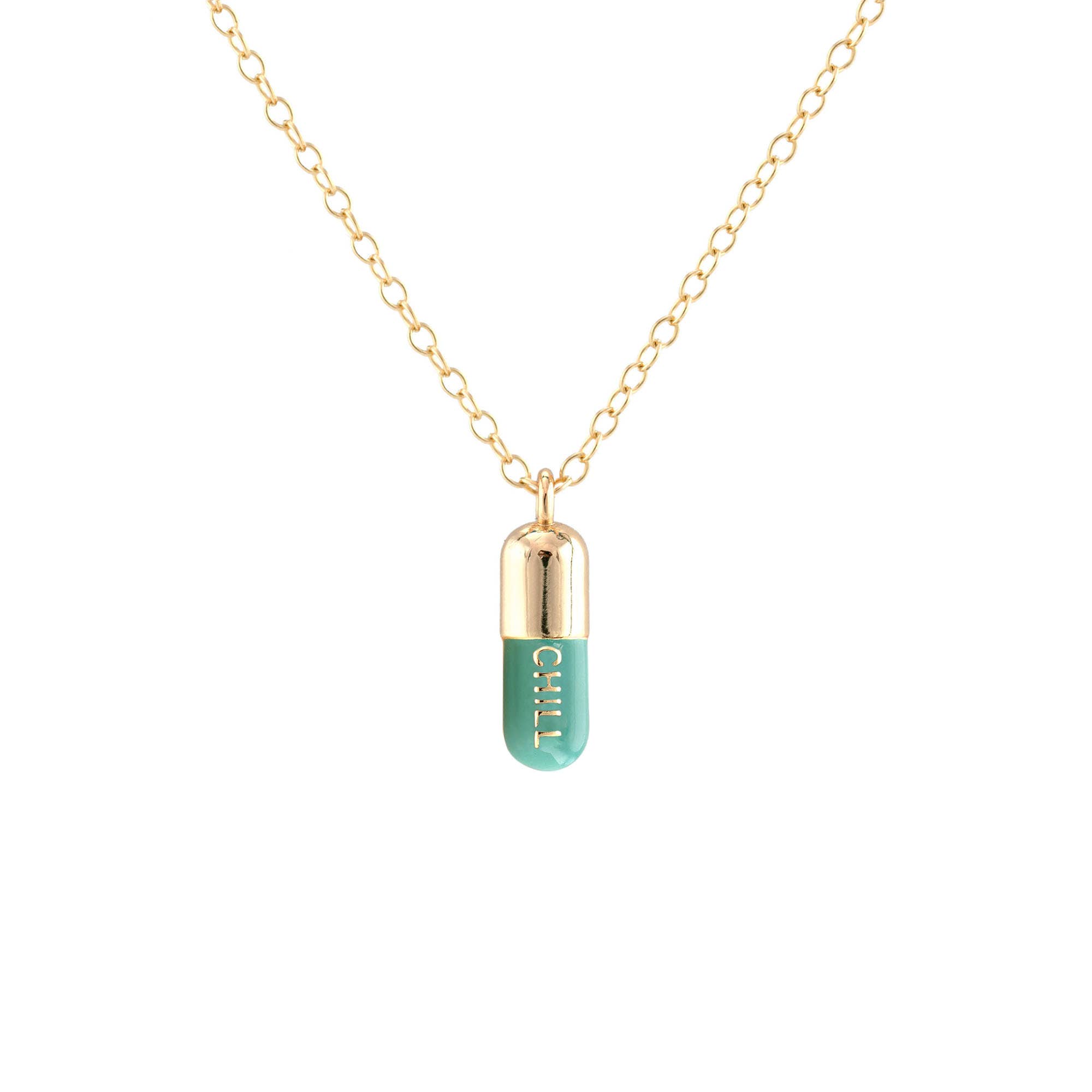 Kris Nations - Vente Colliers à pendentif - Collier Chill Pill en émail avec charme en vermeil 18 carats, argent sterling, chaîne en or rempli ou argent sterling, longueur réglable 16-18 pouces (40,6-45,7 cm), sans nickel, expédié de Californie14