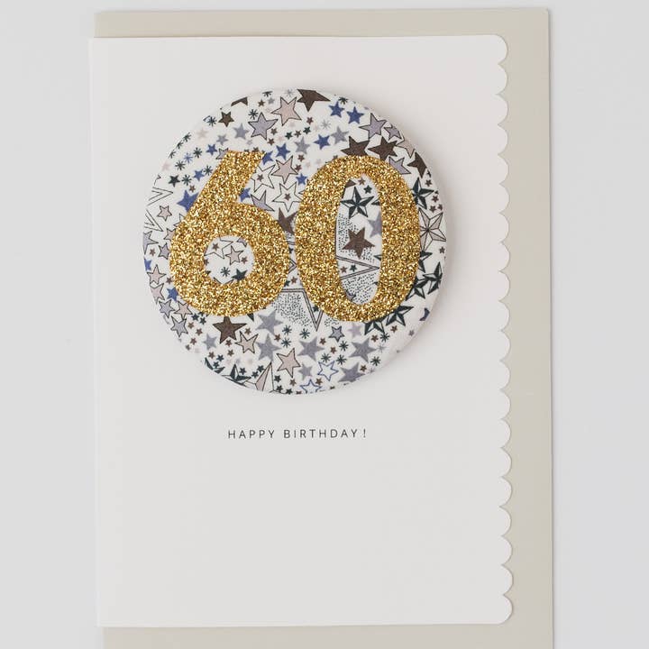 The Charming Press - Vendita all'ingrosso Biglietti di auguri - Distintivo di Compleanno Età 60 - Tessuto Desiderio di Liberty Adelajda