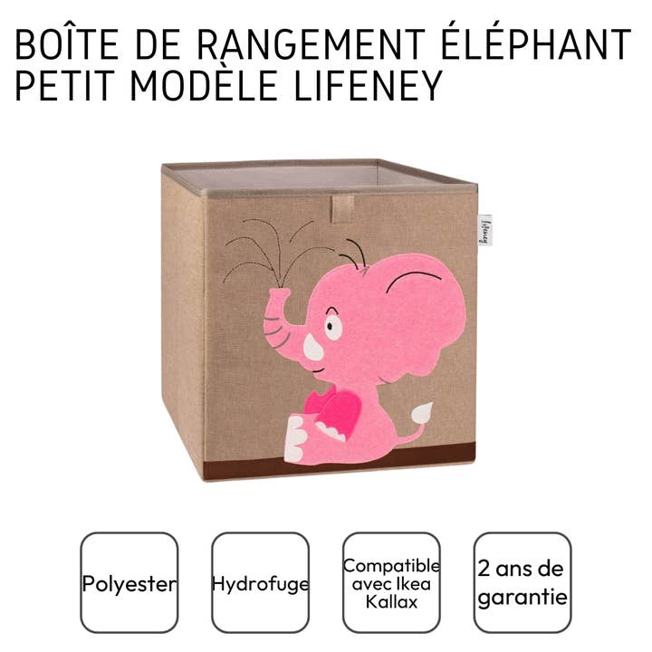 Zenker - Wholesale Storage Bin - Kids & Baby - Fabric storage box for children "pink elephant", compatible with Ikea Kallax Lifeney3
