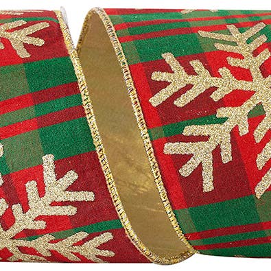 Snowflake Glitter Lux Dupioni Gold Backed Wired Edge for wholesale by RELIANT RIBBON
