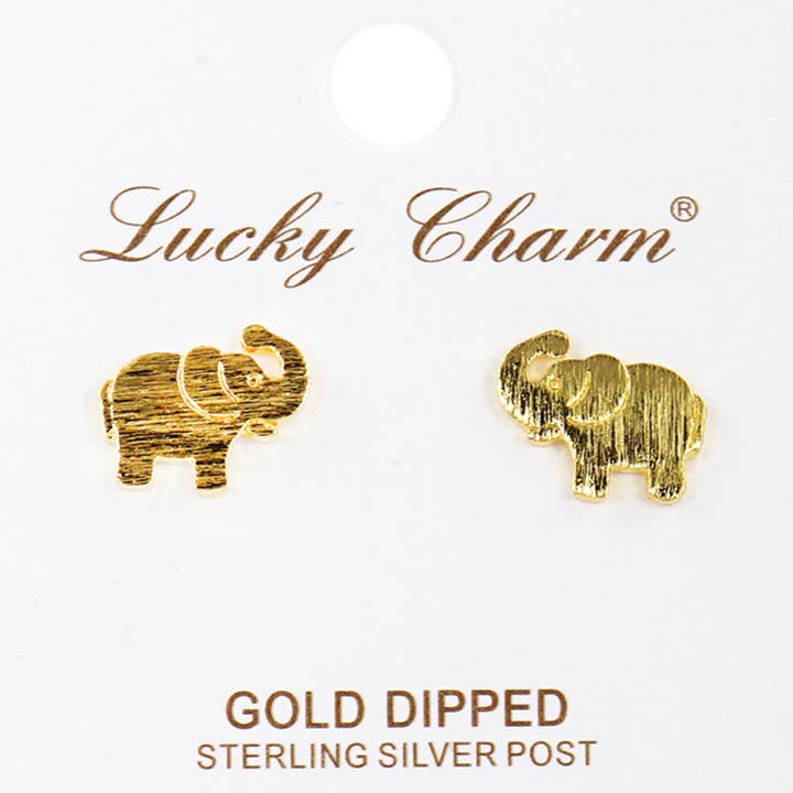 Fashion City - Wholesale Stud/Post Earrings - Gold-Dipped Brass Elephant Earring