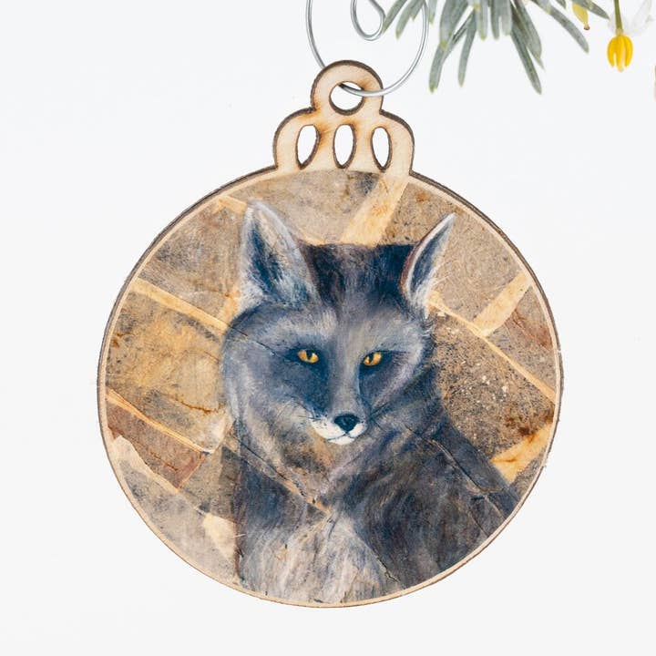 Gray Fox Ornament | Christmas Ornament | Wooden Ornament | F for wholesale by Orphan Girl Fine Art