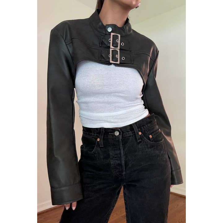 BESKUREN BIKERJACKA I KONSTLÄDER för wholesale av Salty