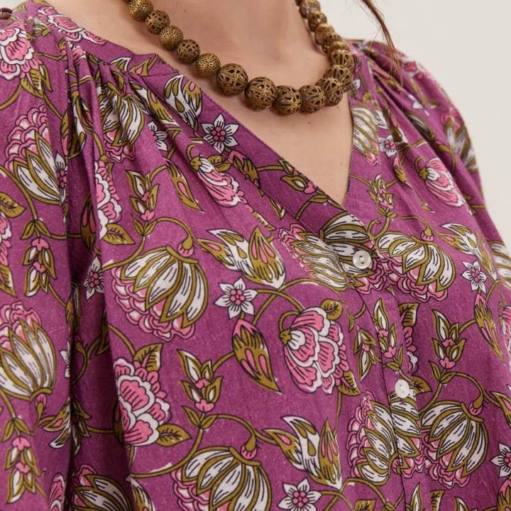 rockflowerpaper - Wholesale Blouse - Women's - Margo Plum Gathered Sleeve Blouse