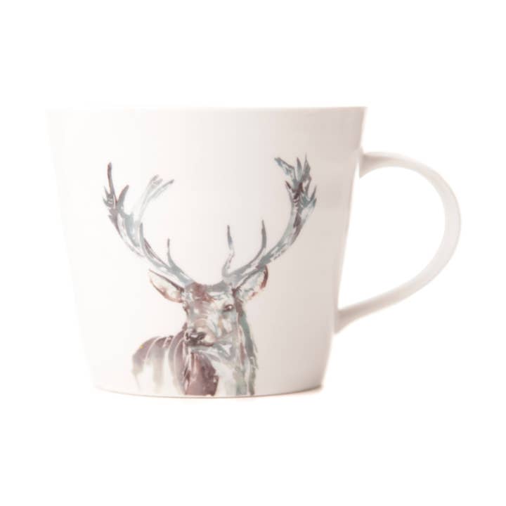 'The Highlands' Stag Design Bone China Mug for wholesale by Meg Hawkins Art